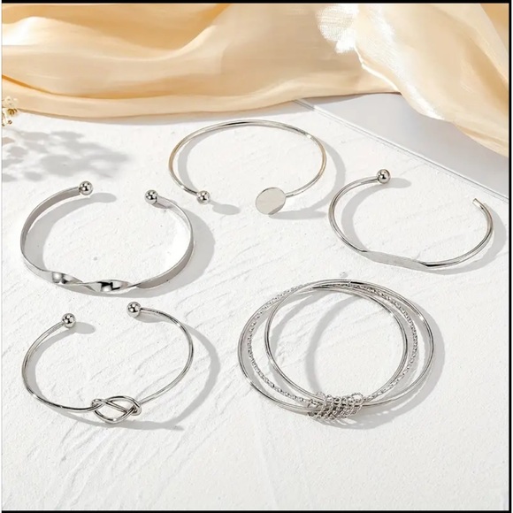 5 Piece Bangle Silver Bracelet Set - Picture 6 of 7